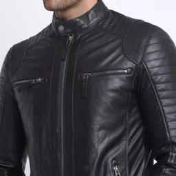 teakwood leathers Dark Black Mens Genuine Leather Jacket image 5