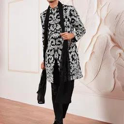 vastramay Men's Fox Geogette Indo Western Top Only, Allover Embroidered Sherwani For Men, Traditional Indian Wear for Weddings & Festivals image 5