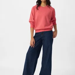 The Souled Store Citrus Splash Women and Girls Long Sleeves Round Neck Solid Cotton Blend Oversized Sweatshirts image 2