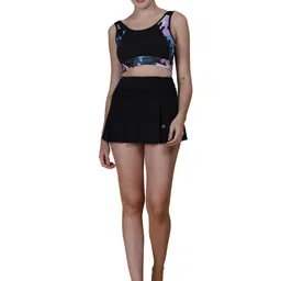 fytte Women's High-Waisted Swim Skirt Bikini Set – Printed Bra Swimsuit with Camo Black Design image 1