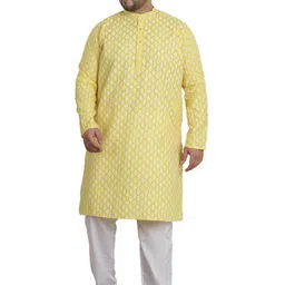sojanya Plus (Since 1958) Men's Cotton Blend Printed Kurta with White Churidar Pyjama image 1