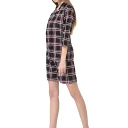 cozmostore Women's Check Printed Cotton Nightsuit, Shorts and Shirt Set image 3