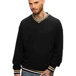 the souled store Tawny Men and Boys Long Sleeves V Neck Black Solid Cotton Blend Oversized Sweatshirts image 1