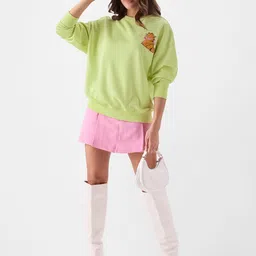 the souled store Cotton Blend Official Garfield: Don'T Care Club Women's Round Neck Oversized Sweatshirts image 2