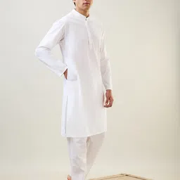 raymond SleepZ Men Comfort Fit Solid Pattern Pure Cotton Mandrin Collar Kurta image 3