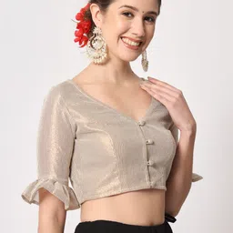 studio rasa Women's Shimmer Stripe Button Down Crop Top for Festive Wedding Party image 3