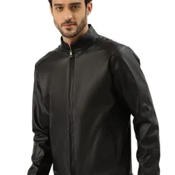 leather retail Men's Faux Leather Regular Length Jacket(lr0001_Black) image 3