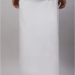 ramraj cotton RAMRAJ Mens Cotton Blend Solid White with Fancy Border Dhoti image 3