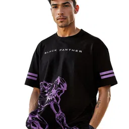the souled store |Official Black Panther Panther Power Black Printed |Oversized T-Shirts | Half Sleeves Round Neck 100% Cotton image 1