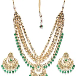shining diva fashion Latest Gold Plated Kundan Pearl Stylish Fancy Wedding Necklace Jewellery Set for Women image 2