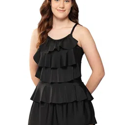 aarika Womens Sports Wear Black Colour Solid Nylon Padded Swim Dress image 1
