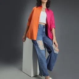 high star Women's Solid Oversized Fit Shirt image 2
