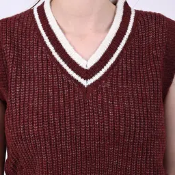 nobarr Women's V-Neck with Sleeveless Acrylic Brown Vest Sweater image 3