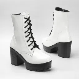 franino paris Smart Casual Patent Leather Lace Up Boots for Women's & Girl's, White, 8 UK image 2