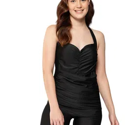 aarika Womens Sports Wear Black Colour Solid Nylon Padded Swim Dress image 1