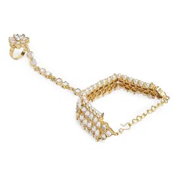 oomph Jewellery Kundan & Pearls Ethnic Hathphool Bracelet Kada with Ring for Women & Girls image 2