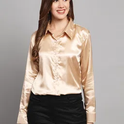 funday fashion Women Solid Formal Satin Regular Fit Shirt image 2