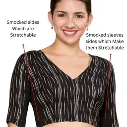 studio shringaar Women's Cotton Ikat Stretchable (Smocked) Readymade Saree Blouse image 2