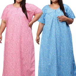 clochoice Women's Printed Cotton Floral Jumbo Maxi Nighty Round Neck Full Length Nightwear Night Gown Nightdress Plus Size Combo Pack image 1