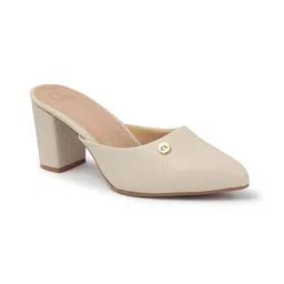 carlton london Women's Stylish Pointed Toe Block Heel Mules image 1