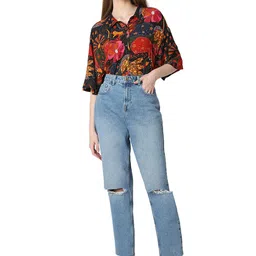 vero moda Women's Straight Fit High Rise DistressedJeans image 5