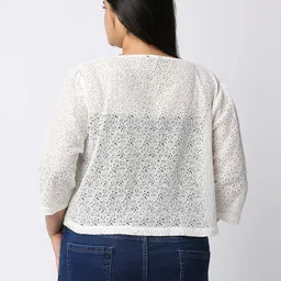 style quotient Women Off White Self Design Floral Lace Open Front Smart Casual Shrug image 5