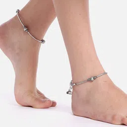 el regalo Girls, Women's Oxidized German Silver Contemporary Designer Payal Anklets Pair in Antique Finish image 2