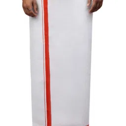 ramraj cotton RAMRAJ Mens Cotton Blend Solid White with Fancy Border Dhoti image 1