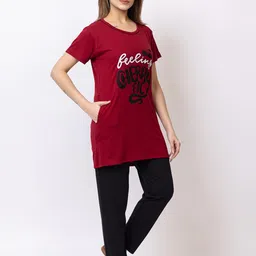 rg by s.s. clothing RG Summer Night Wear Cotton Round Neck Printed Half Sleeve Top& Bottom for Women's image 2