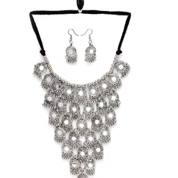 shining diva fashion Latest Stylish Traditional Oxidised Silver Necklace Jewellery Set for Women (13115s) image 2