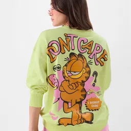 the souled store Cotton Blend Official Garfield: Don'T Care Club Women's Round Neck Oversized Sweatshirts image 3