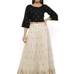 juniper Ivory Net Embellished Flared Lehenga Choli image 1