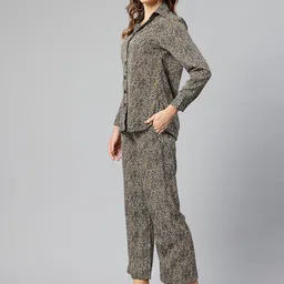 cottinfab Women Beige & Black Animal Print Shirt with Trousers image 4