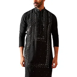 vastramay Men's Silk Blend Kurta | Silk Blend Embroidered Secuenced Kurta for Men. image 1