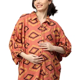 the mom store Maternity and Nursing Oversized Shirt | 100% Cotton | Pre and Post Pregnancy | Comfortable image 1