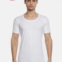 ramraj cotton Pack of 5 Men's White Round Neck Half Sleeve Cotton Undershirt Vest (White;90) image 5