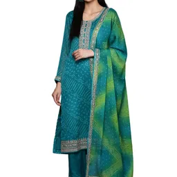 libas Women's Printed Poly Chiffon Straight Kurta Trouser With Dupatta Set image 1