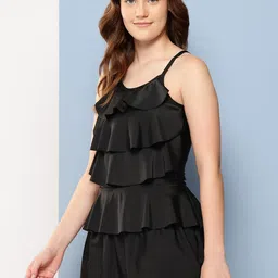 aarika Womens Sports Wear Black Colour Solid Nylon Padded Swim Dress image 3