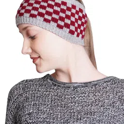 bharatasya check Knitted Warm woolen Headband Earwarmer Earmuffs Earcap Earcover Winter accessories trendy checkered pattern Earwarmer (Grey & Red) image 1