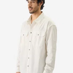 the souled store Solids: Off White Men and Boys Long Sleeve Collared Neck Button Down Regular Fit Cotton Utility Shirts image 3