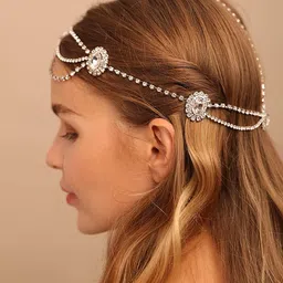 yellow chimes Head Chain For Women Vintage Crystal Studded Multilayered Headpeice Flapper Forehead Chain For Women and Girls image 3