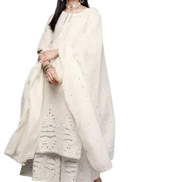 libas Women Embroidered Cotton Straight Kurta & Palazzo With Dupatta image 1