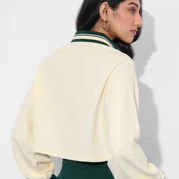 the souled store Harry Potter: Slytherin Prefect Women and Girls Long Sleeves Collared Neck Off White Graphic Printed Cotton Cropped Rugby Polos image 4