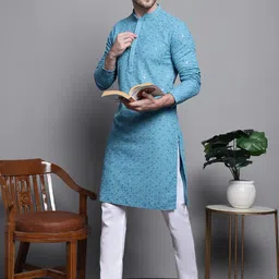 pro-ethic style developer Men's Silk Kurta Pajama Traditional Outfit | Mandarin Collar | Floral Print (A-117) image 3