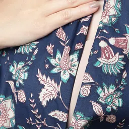 secret wish Women Cotton Navy Blue Floral Maternity Maxi Kaftan image 5