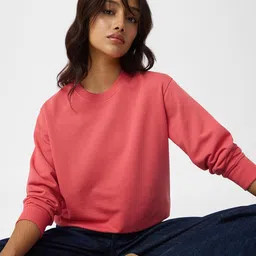 The Souled Store Citrus Splash Women and Girls Long Sleeves Round Neck Solid Cotton Blend Oversized Sweatshirts image 3