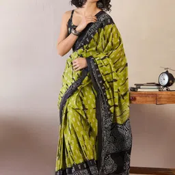 saree mall Women's Blue Cotton Bandhani Printed Ready To Wear one Minute Saree With Unstitched Blouse image 5