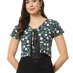 trend arrest Navy Blue Front Knot Shrug image 1