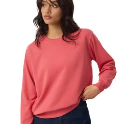 The Souled Store Citrus Splash Women and Girls Long Sleeves Round Neck Solid Cotton Blend Oversized Sweatshirts image 1