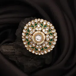 aatmana Gold-Plated White & Green Kundan-Studded Ethnic adjustable Finger Rings For Women & Girls image 4